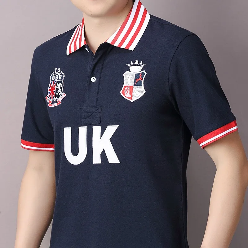 Men's Polo Shirt British Strait Pearl Four Islands Kingdom Short Sleeved Lapel, Fashionable Contrasting Color Pure  Cotton  Slit