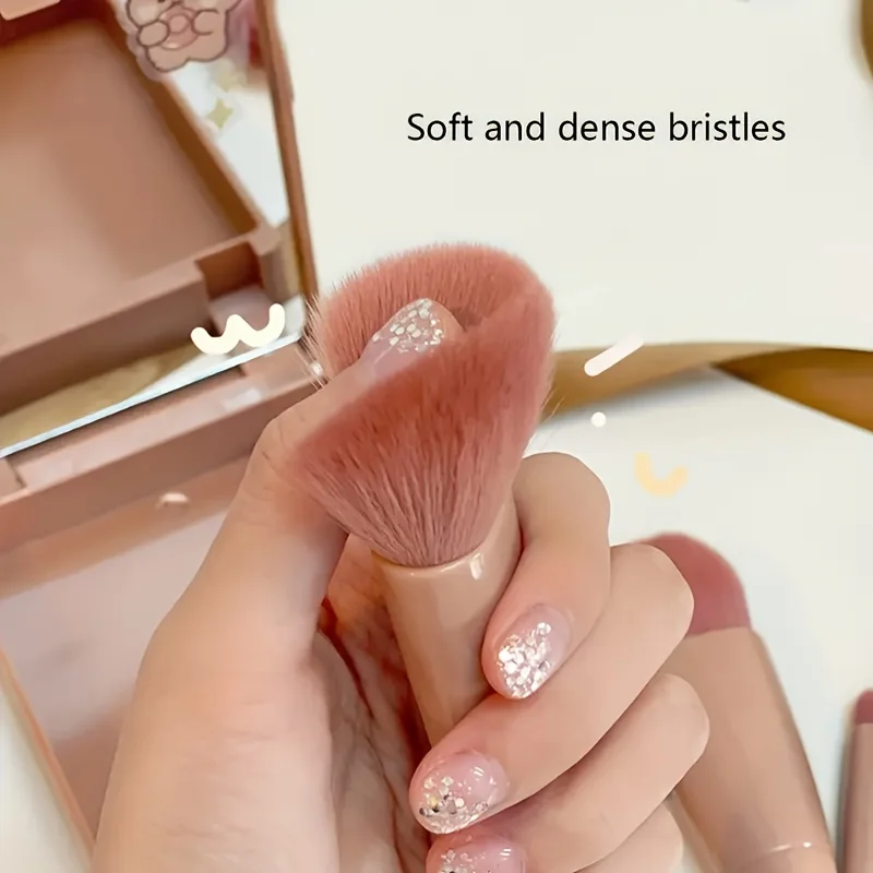 5-Piece New Mini Makeup Brush Set - Portable Travel Kit with Mirror, Fragrance Free Polyester Bristles, Palm Brush Shape