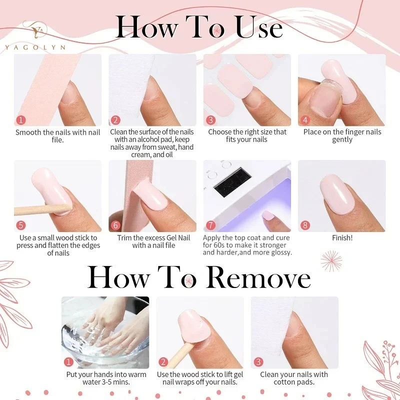 16/20/22Tips Semi-Cured Gel Nail Patch Adhesive Sliders Long Lasting Full Gel Nail Stickers DIY Manicure Harden In UV Lamp Need