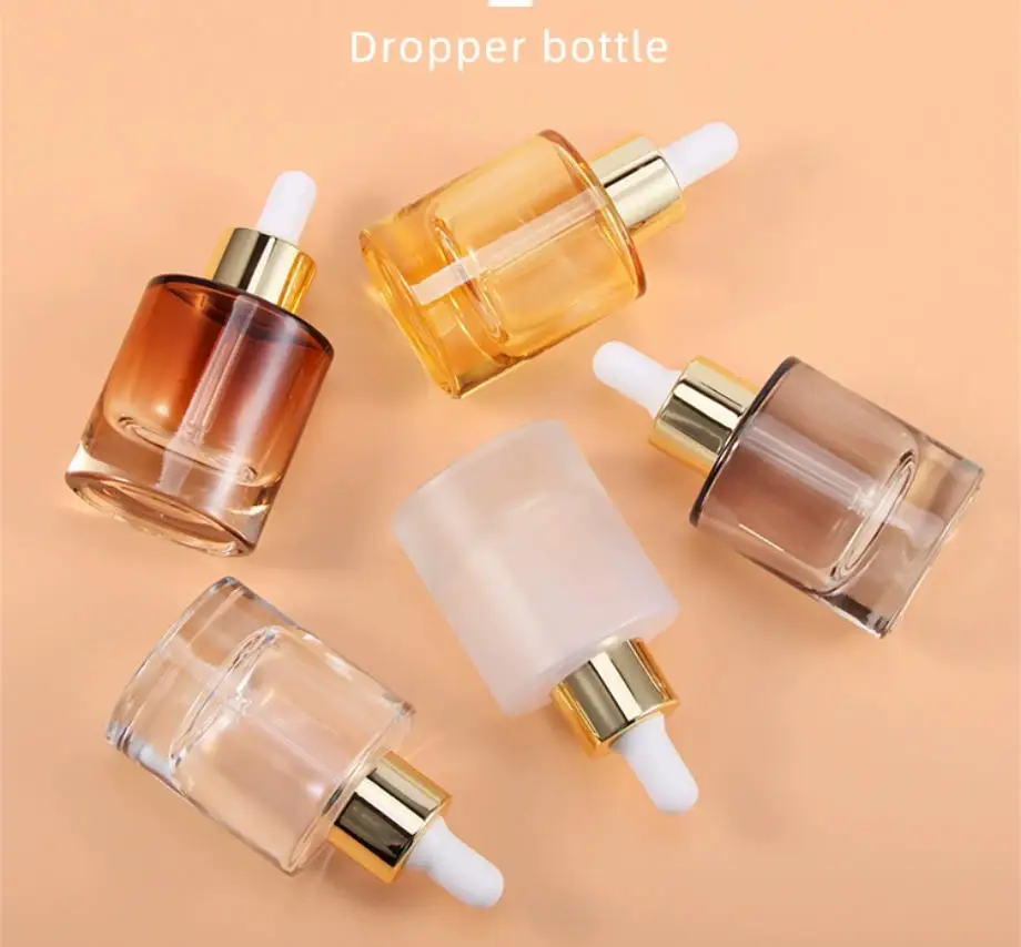 30ml round glass dropper bottle gold lid bulb oil/serum/essence/liquid/water/moisturer skin care cosmetic packing