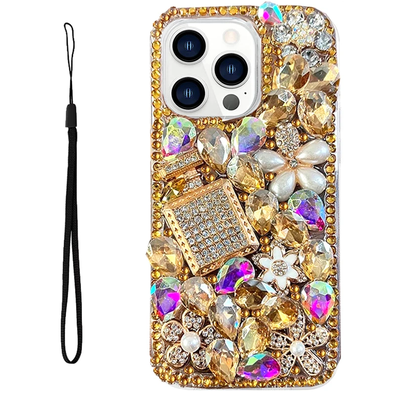 

Floral Phone Case For Samsung Galaxy S24 S25 S23 FE S23 Ultra S22 Plus S21 S20 S10 S9 Bling Glitter Cover Diamond Funda Gem Capa