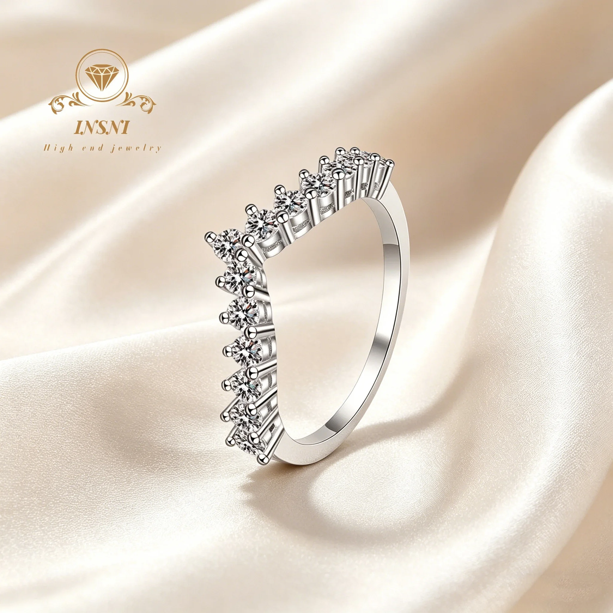 

0.78CT D Color V-Shaped Cluster Moissanite Ring S925 Silver Korean Style Precision Crafted Women's Jewelry Certified Gift