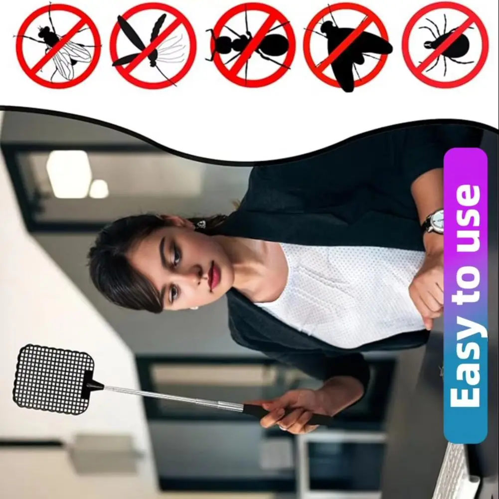 Extendable Fly Swatter Stainless Steel Telescopic Handle Insect Swatter Portable Mosquito Control Swatter 2025 Fly Swatters