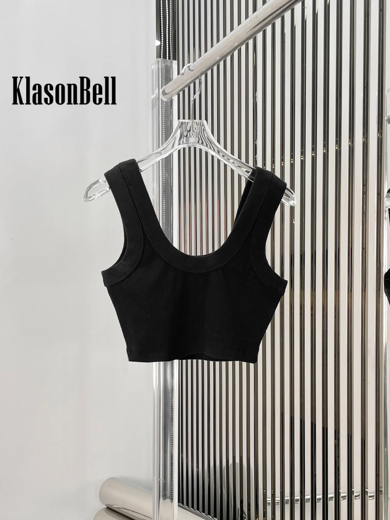 7.21 KlasonBell Women High Street Sexy Hot Girl Short U-Neck Camis Embossed Letter Basics Spaghetti Strap Knit Tank Top