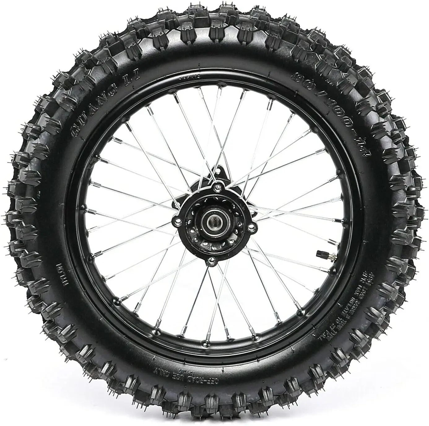 

90/100-14 inch Rear Wheel Tire and Rim Inner Tube with 15mm Bearing Assembly for 125cc 140cc Dirt Pit Bikes, Black