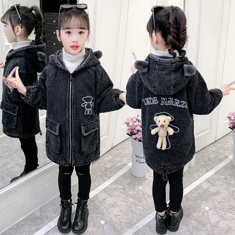 

Girls Coat Jacket Cotton Windproof Outwear 2023 Jean Warm Thicken Velvet Winter Plus Size Children's Clothing