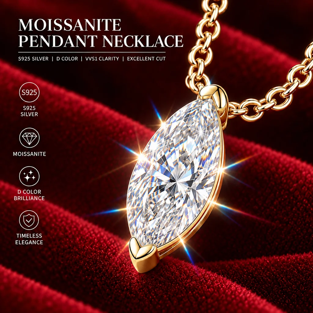 S925 Silver Necklace Heart Shape Pendant 18K Gold Plated Luxury Sparkling D VVS Moissanite Necklavce for Women As Gifts Party