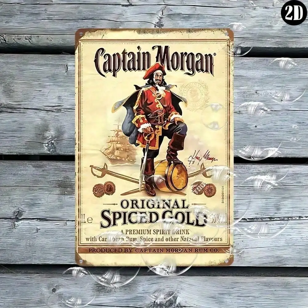 علامة كابتن مورغان المعدنية العتيقة، ديكور فني جداري ماركة ريترو رم، ملصق كهف رجل الحانة 20 × 30 سم