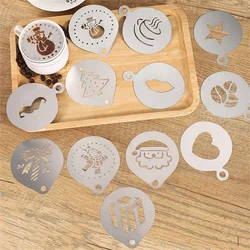 12pcs Stainless Steel Cafe Foam Template Barista Stencils Mold Coffee Art Needles latte Garland Needle Powder Sprinkle