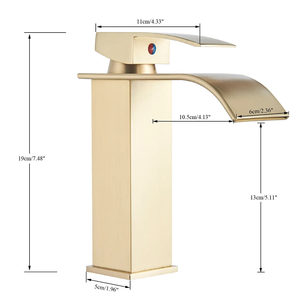 POIQIHY Brushed Gold Basin Faucet Deck Mount Waterfall Mixer Water Single Handle Bathroom Cold Hot Faucet One Hole Washbasin Tap