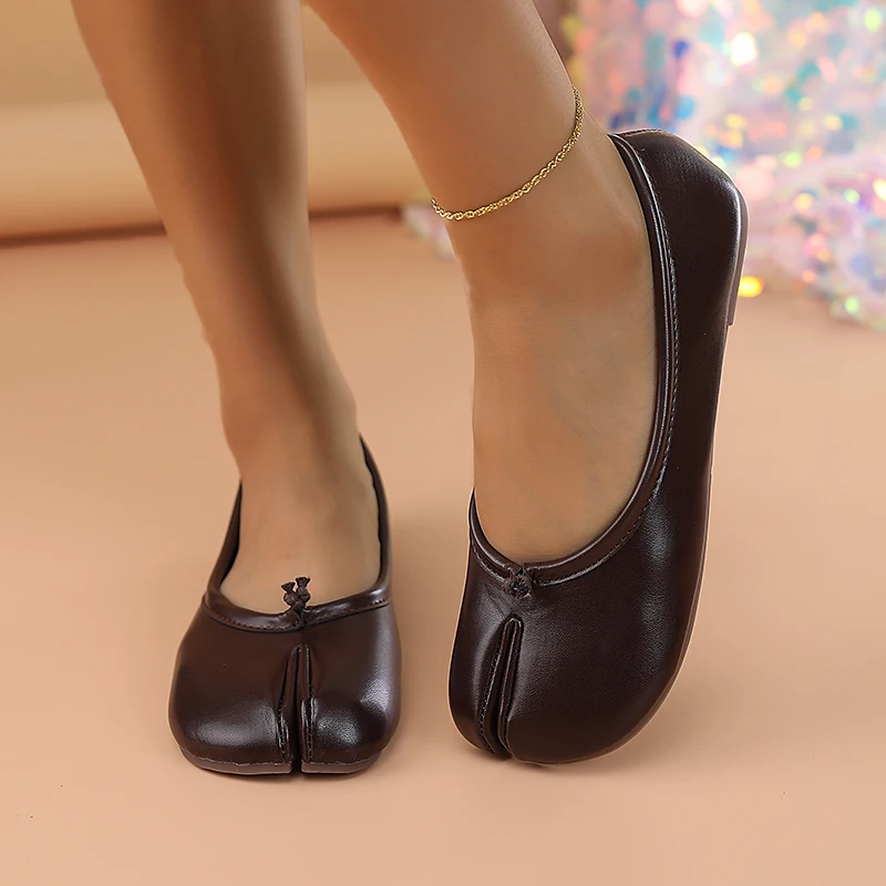NONE ​ ​ ​ ​ 2025, Damen-Slipper aus Leder mit Zehentrenner, flach, bequem, zum Hineinschlüpfen, atmungsaktiv, Freizeitschuhe ​ 4
