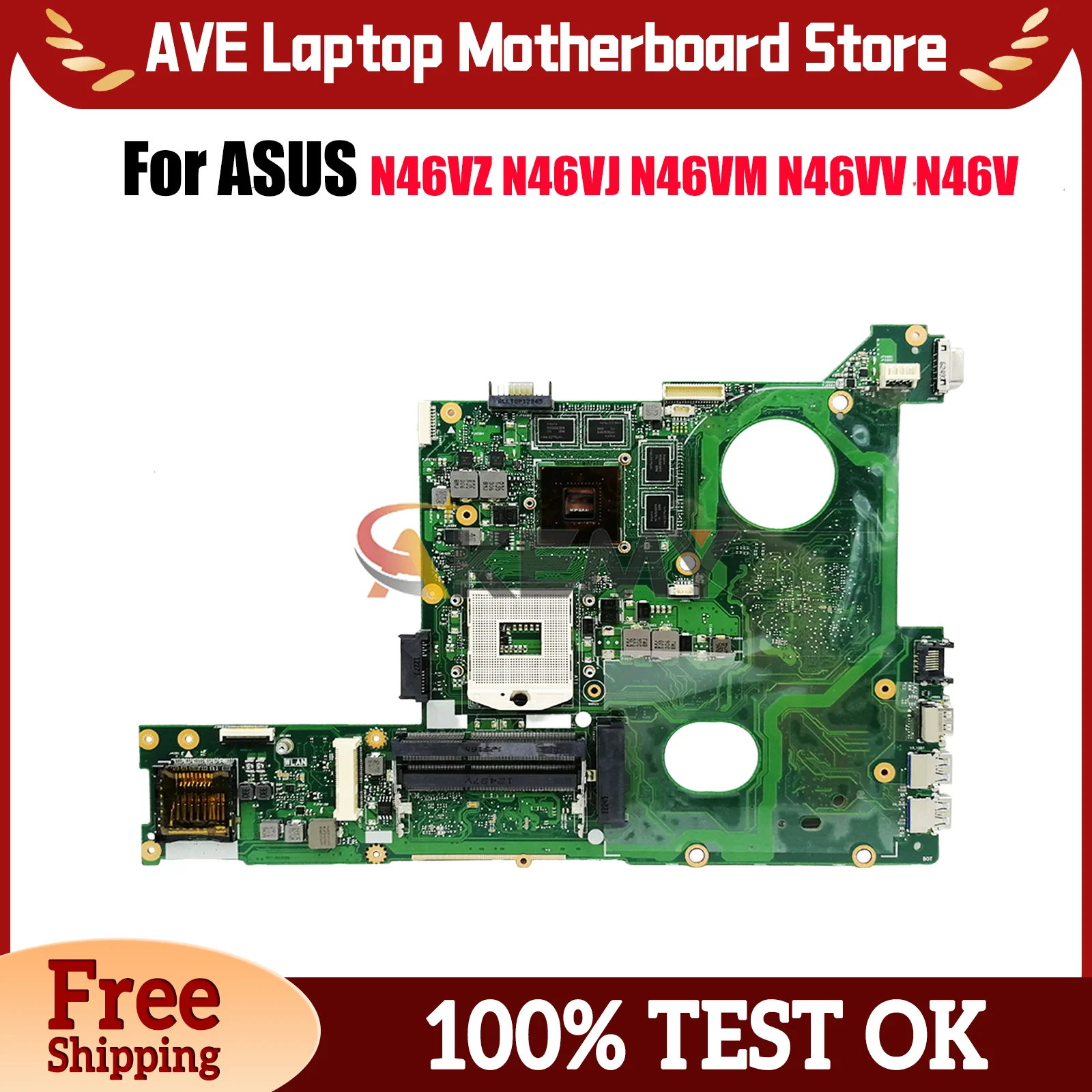 

N46VZ Laptop Motherboard For ASUS N46VM N46VZ N46V N46VJ N46VV N46VB Notebook Mainboard in stock 100% tests OK fast shipping