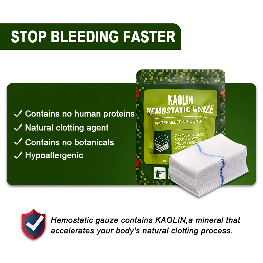 Hemostatic Kaolin Gauze Combat Emergency Trauma Z-Fold Soluble For Ifak Tactical First Aid Kit Medical Wound Dressing