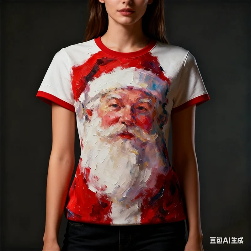 

Рождественские футболки для женщин, летняя женская одежда, круглый вырез, короткий рукав, футболки с 3D принтом Санта-Клауса, пуловер Harajuku Y2k