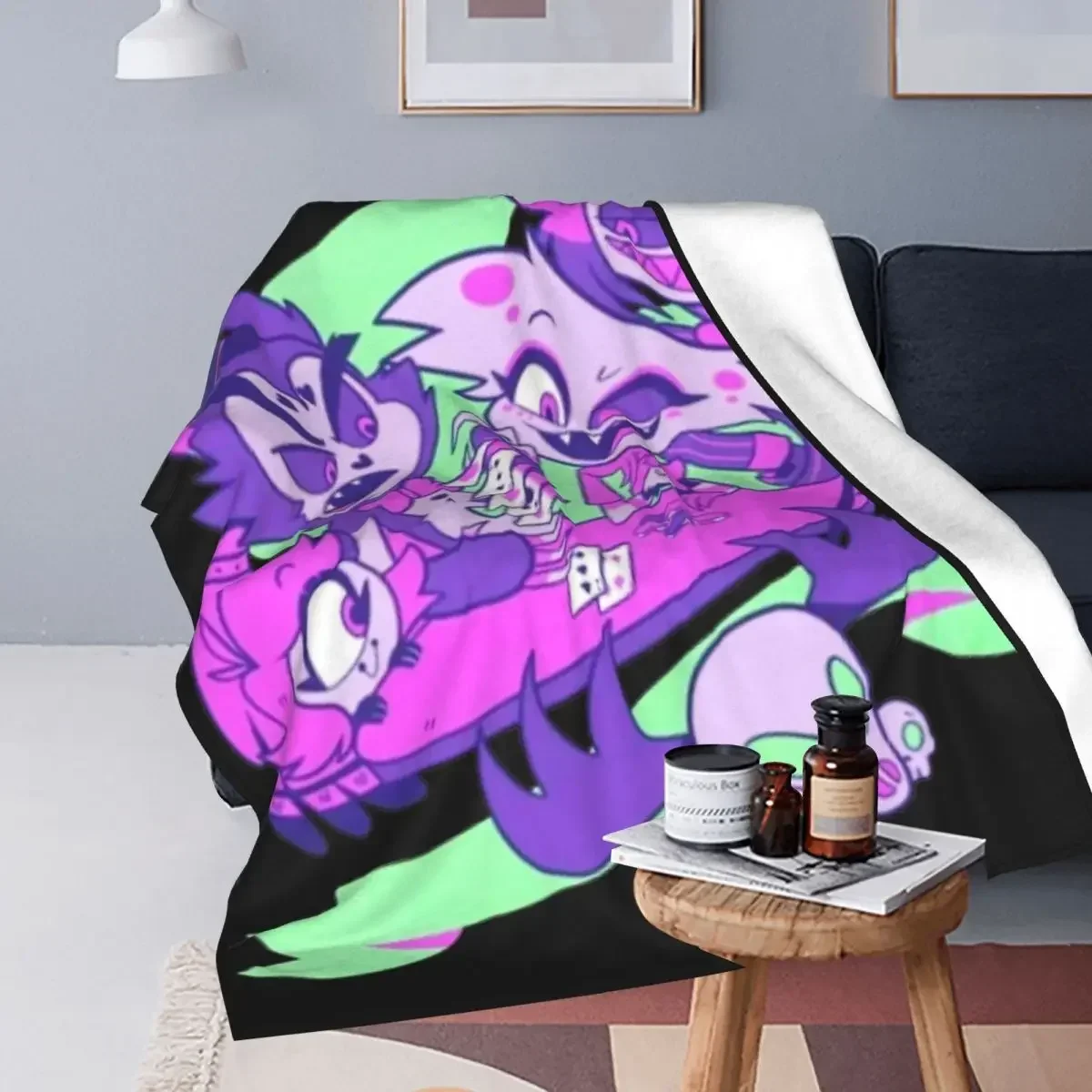 Alastor Husk Nifty Angel Dust Blankets Hazbin Hotels Flannel Funny Warm Throw Blankets for Bed Sofa Spring Autumn