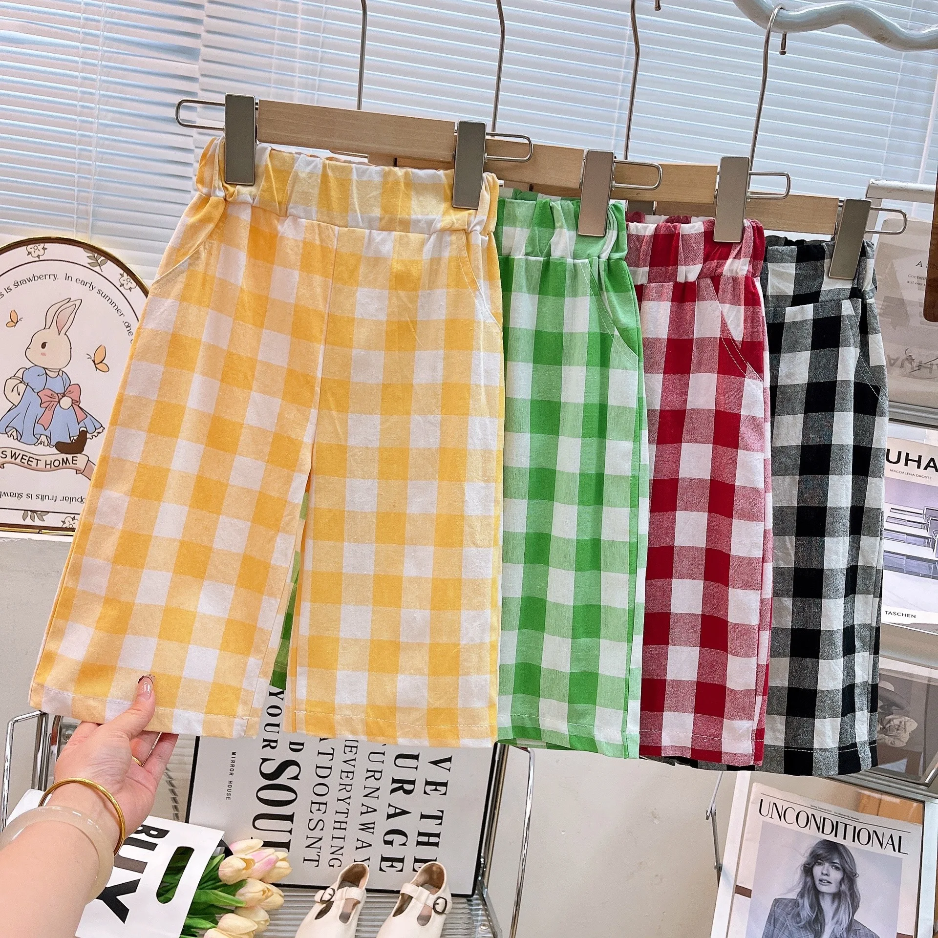 Kids Boys Girls Plaid Gingham Loose Trousers Summer New 1-6Y Children Casual Breathable Long Pants Checkered Sweatpants