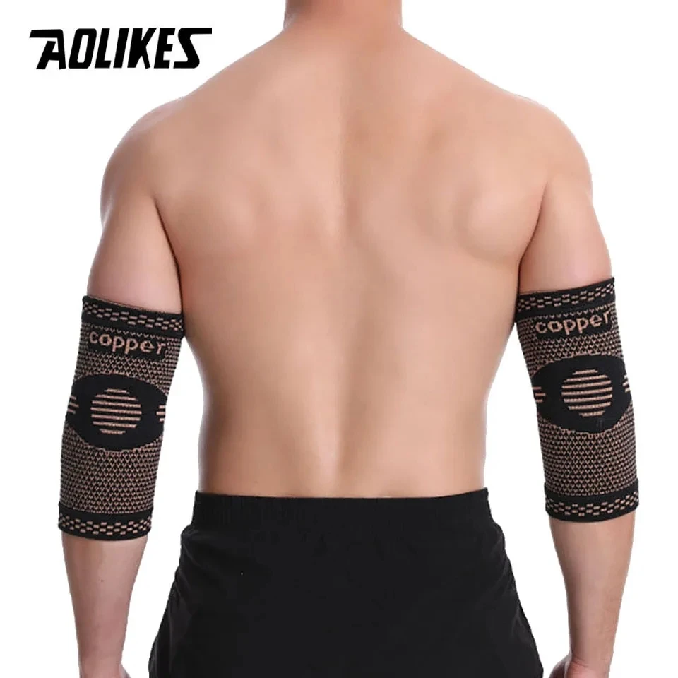 AOLIKES Copper Nylon Elbow Pads Brace Copper Elbow Sleeve Compression for Sports Workout Arthritis Pain Relief and Support