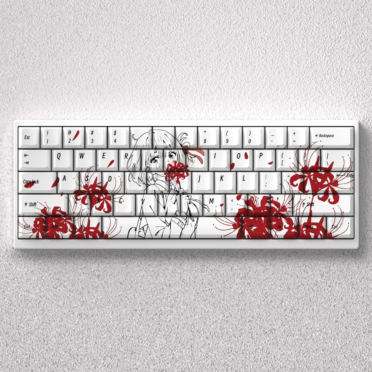 73 Keys Nishikigi Chisato Theme Keycaps Lycoris Recoil Anime Key Cap PBT Cherry Profile Keycap for 60 65 68 Mechanical Keyboard
