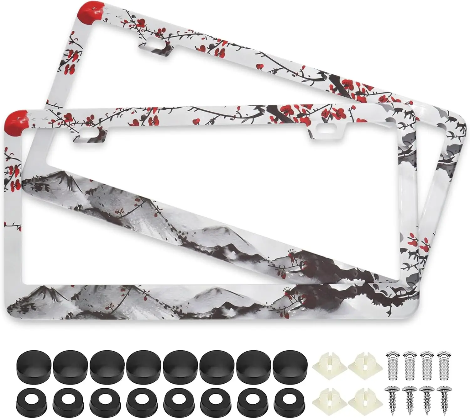 

Watercolor Cherry Blossom License Plate Frames, 2 Pack Japanese Sakura Car Plate Frame with Free Screws