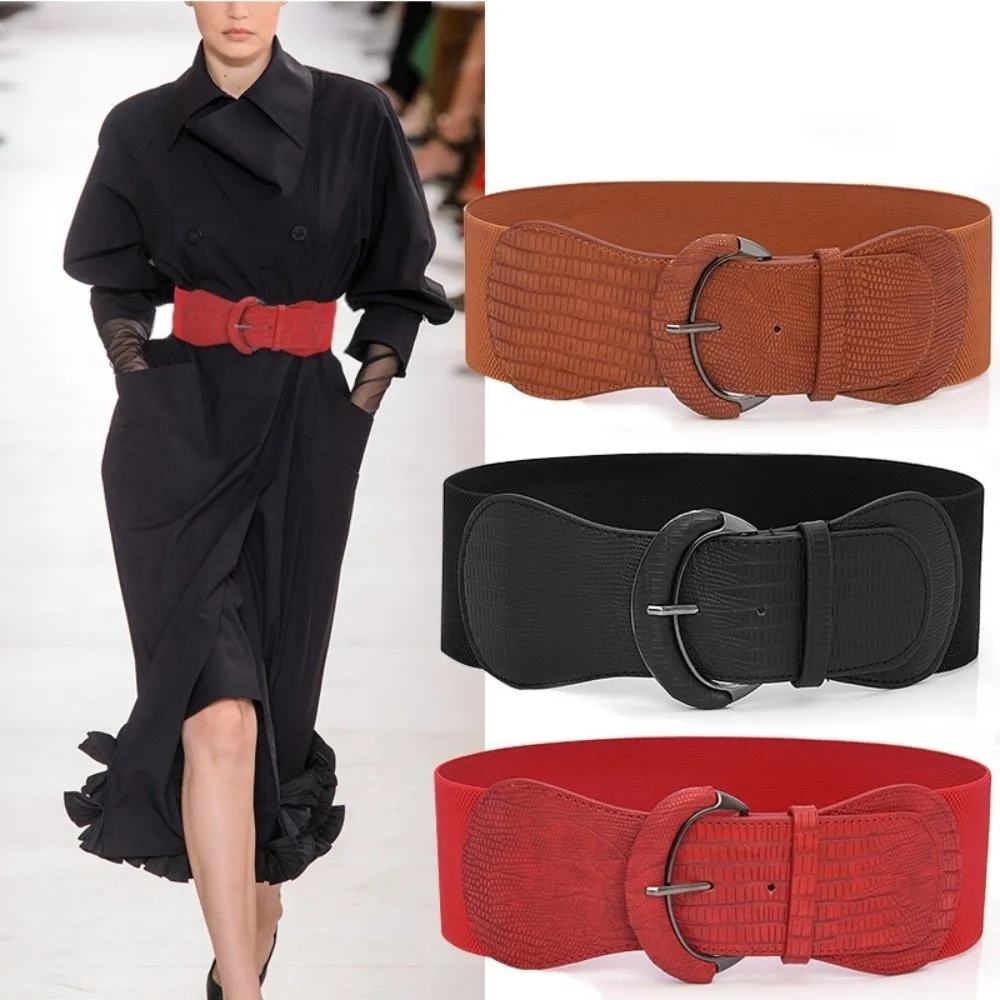 

Women Bright Color PU Wide Belts Solid Color Trendy Design Elastic Waistband Chic Style Elegant Look Waistband Women's Wear