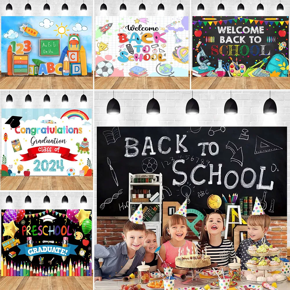 Welcome Children Back To School Party Backdrop Student Black Blackboard Pencil Classroom Graduation Background For Photography