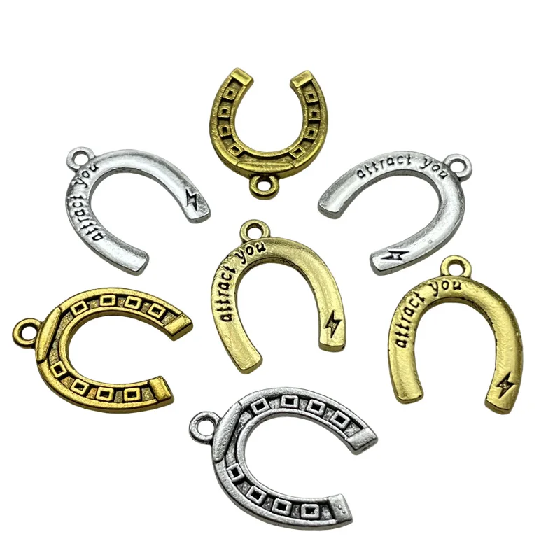 20pcs Tibetan Silver Material Horseshoe Pendant Beaded Bracelets Necklaces Jewelry Amulets DIY Accessories Wholesale