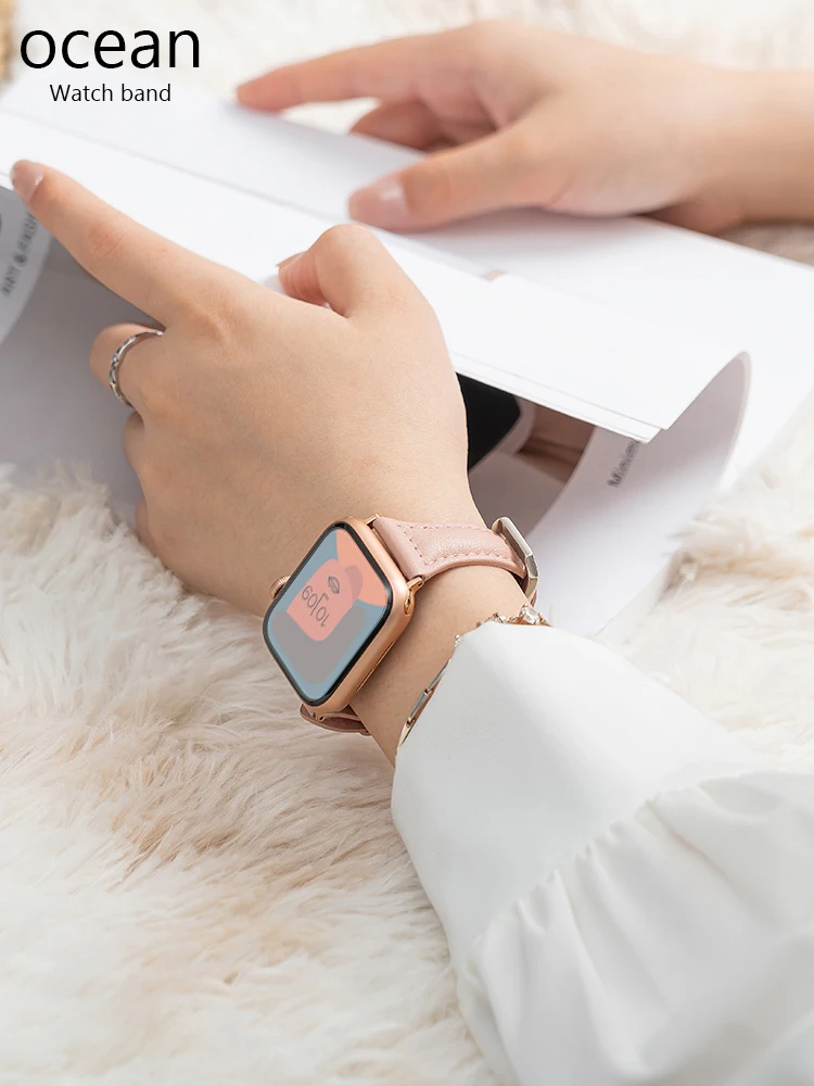 Per Apple s7 8/6/5 nuovo cinturino Apple Watch Leather s8 bracciale a vita piccola se orologi da uomo e da donna Premium 45/44/40mm