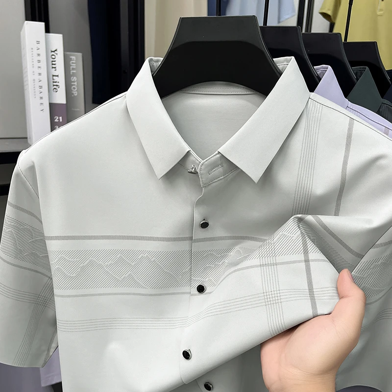 

Personality printed short sleeve fashion shirt high-quality ice silk summer breathable top comfort casual business men's wear