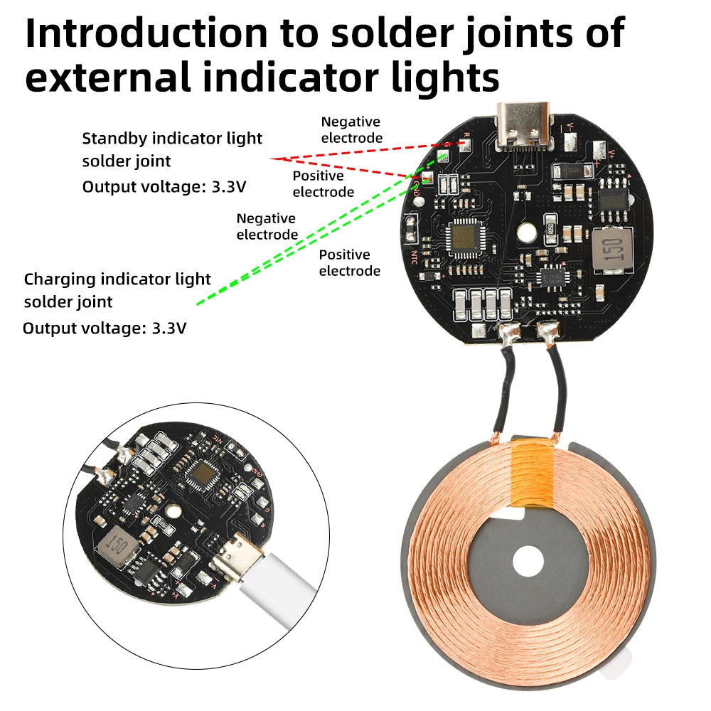 Transmitter Module Coil Circuit Board 5W/10W/15W/20W Type-c 5V/9V/12V/24V/QC/PD Fast Charging Wireless Charger Module PCBA DIY