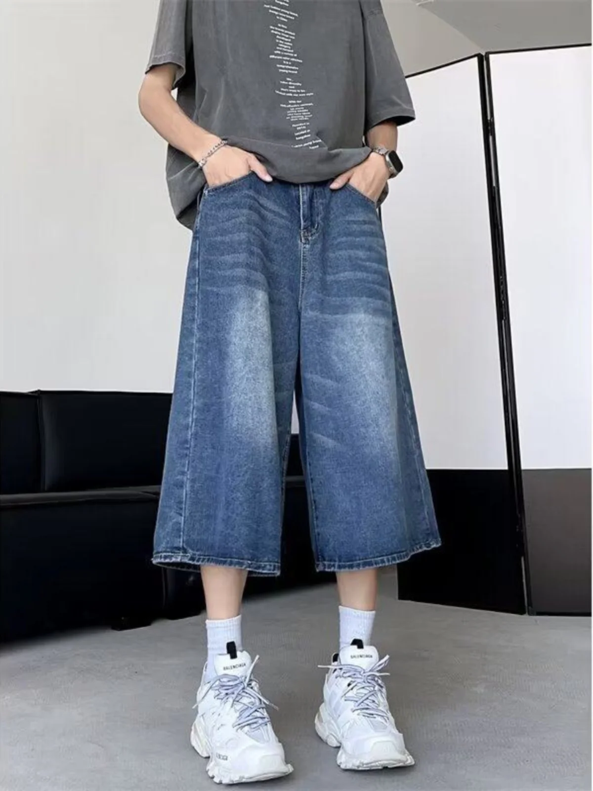 

Синие джинсы с надписью «Семь-пять», мужские летние тонкие модные брендовые брюки Haome для подростков, прямые широкие брюки восемнадцати