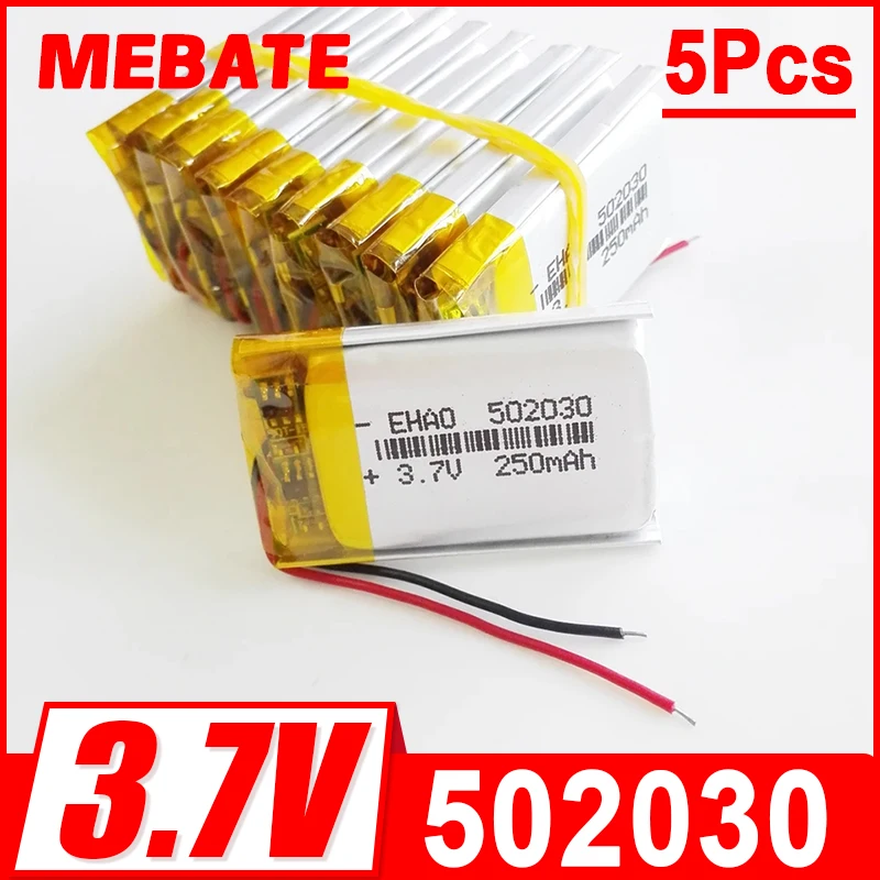 5PCS High Qulity 3.7V 250mAh 502030 Rechargeable Polymer Batteries Lipo Li-Po For Toy Power Bank GPS Laptop Camping Lights Diy