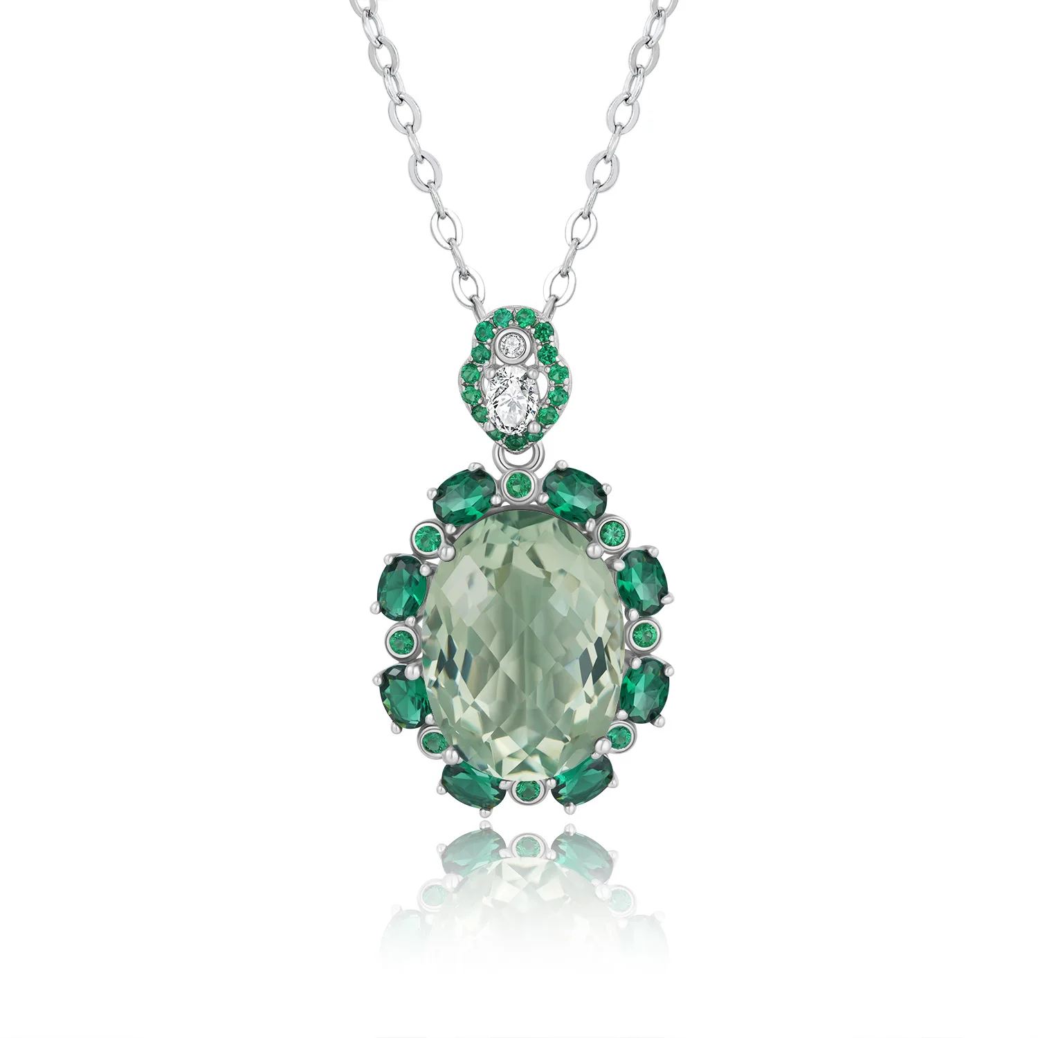 SONGYUN Natural Gemstones Jewelry Large Particle Natural Green Crystal Pendant S925 Sterling Silver Necklace Clavicle Chain