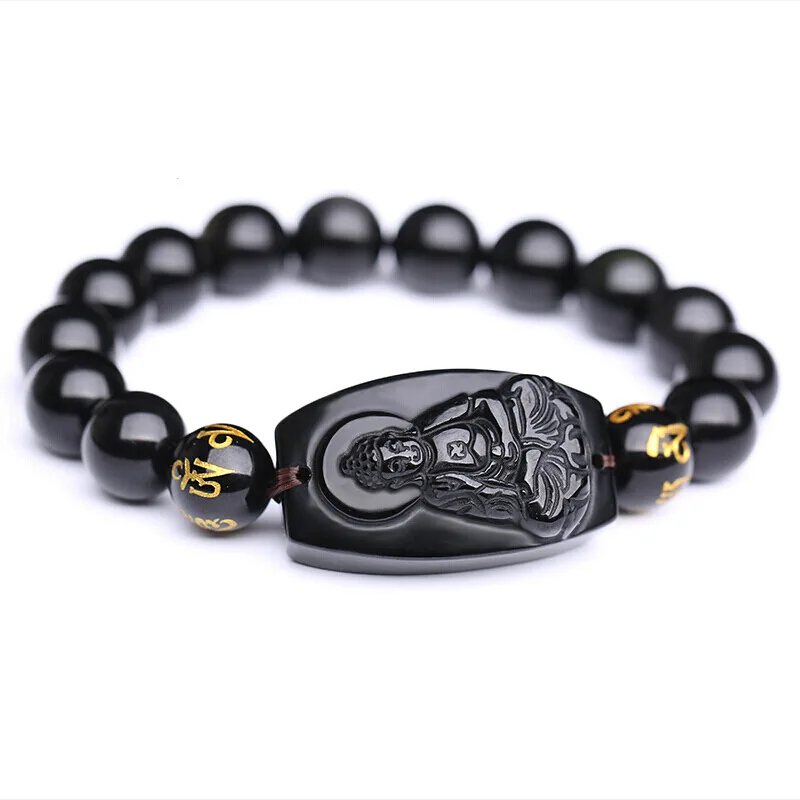 

Natural Eye Obsidian Zodiac Birth Year Buddha Hand Men And Women Guardian Deity Bead Bracelet