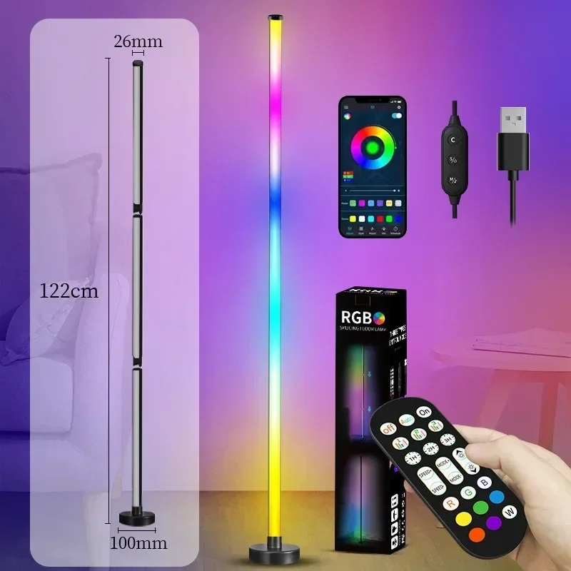 

RGB LED 122cm Floor Lamps Night Light Atmosphere Dimmable Corner Standing Lights Bedroom Mood Lighting Decorative Decoration