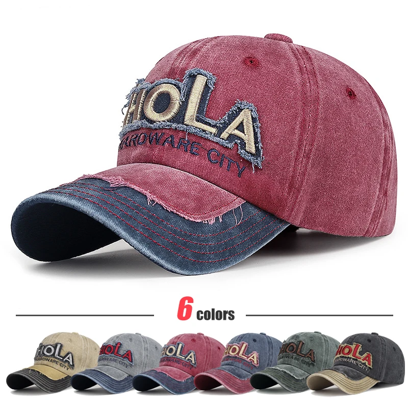 New Cotton Washed Baseball Cap American Style Letter Distressed Patchwork Duckbill Caps Versatile Embroidery Couple Style