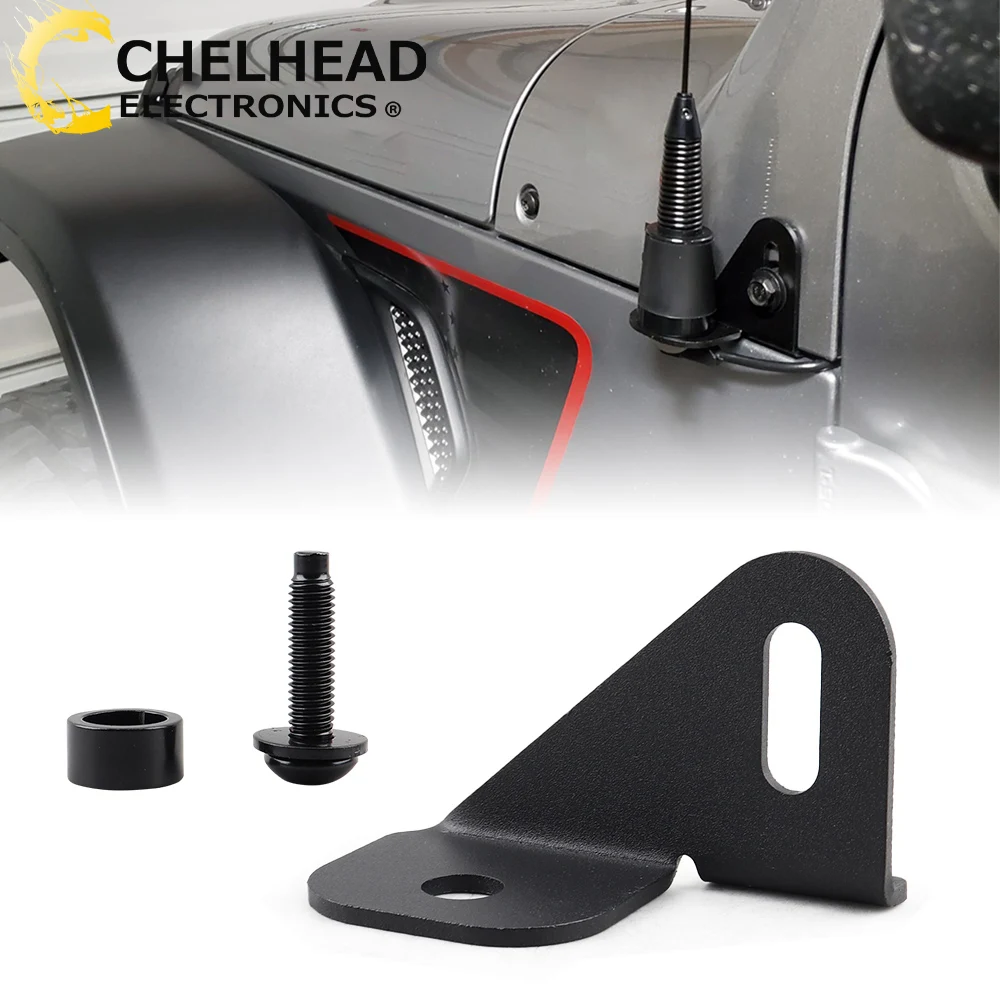 Left Side Hood CB Antenna Radio Mount Bracket Holder for Jeep Gladiator JT Wrangler JL JLU 2018 2019 2020 2021 2022 2023 2024