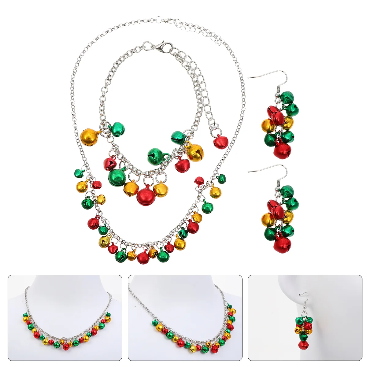 4 Pcs Light up Christmas Necklace Bell Jewelry Set Decoration Brace Small Bangle Earrings