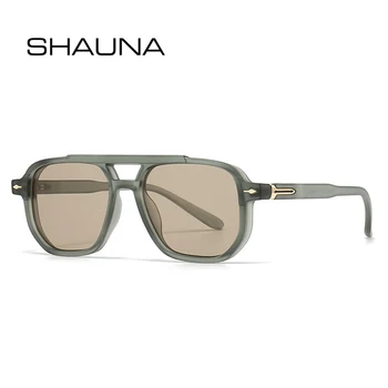 SHAUNA Retro doble puente cuadrado mujeres gafas de sol tonos UV400 moda hombres tendencia remaches gradiente gafas de sol