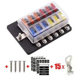 Universal Car 12 Ways Blade Fuse Box 6/8/10Way Terminal Block 12V 24V Fuse Holder Box Marine Auto Fuse Connector Switch With LED