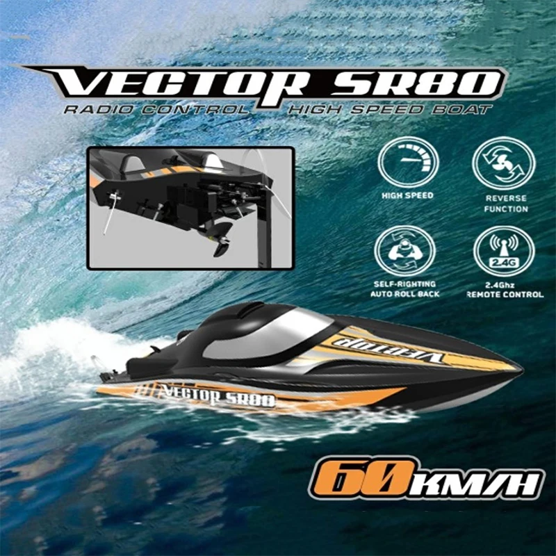 

VOLANTEX RC Speedboat 60KM/H Brushless Toys High-speed VectorSR80 Boat Model 2.4G 2CH Remote Control Racing Ship Kids Boys Gifts