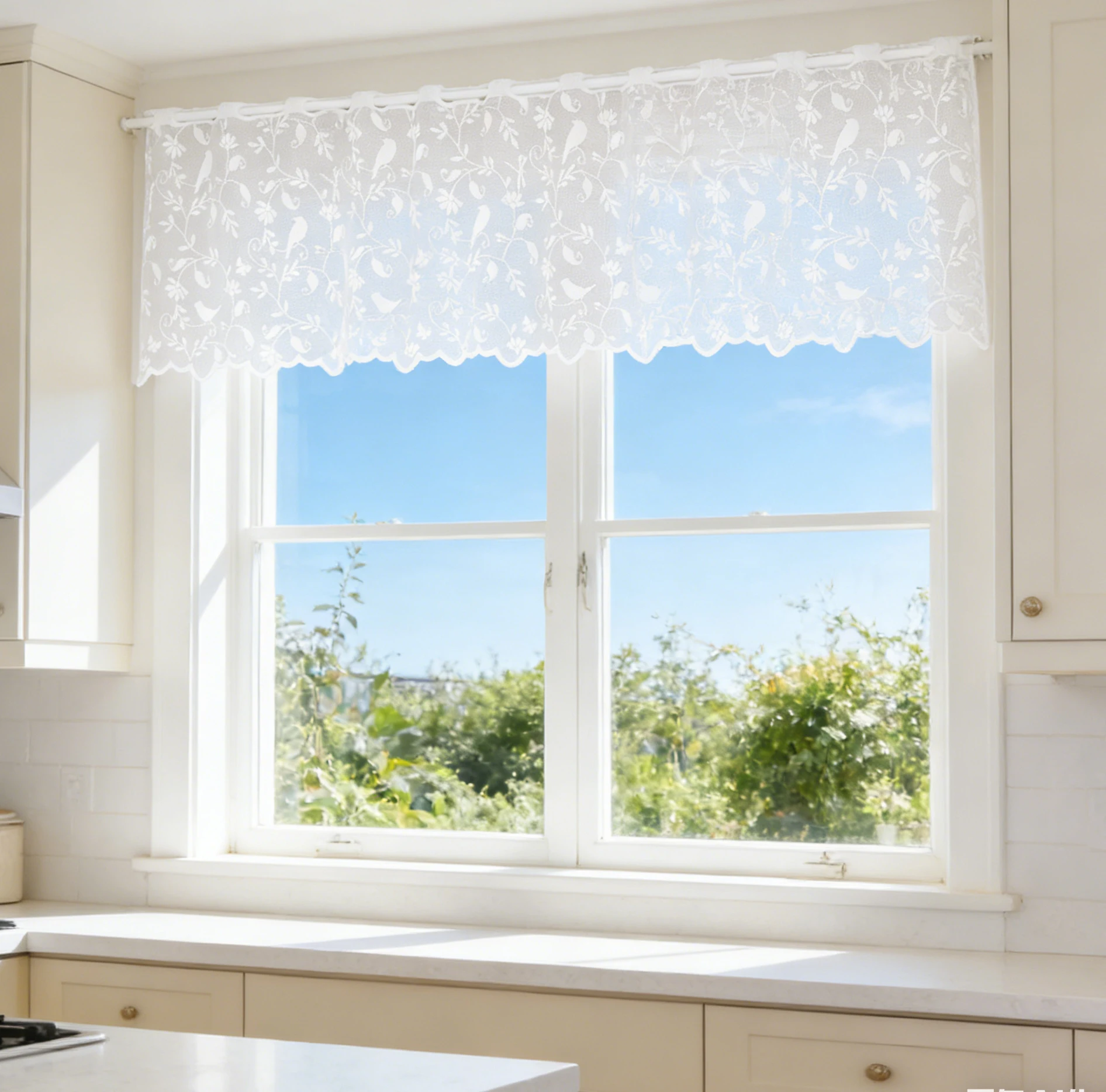 1pc Elegant Floral & Bird Pattern Jacquard Coffee Curtain French-Style Semi-Transparent Lace Short Home Decor Window Treatment