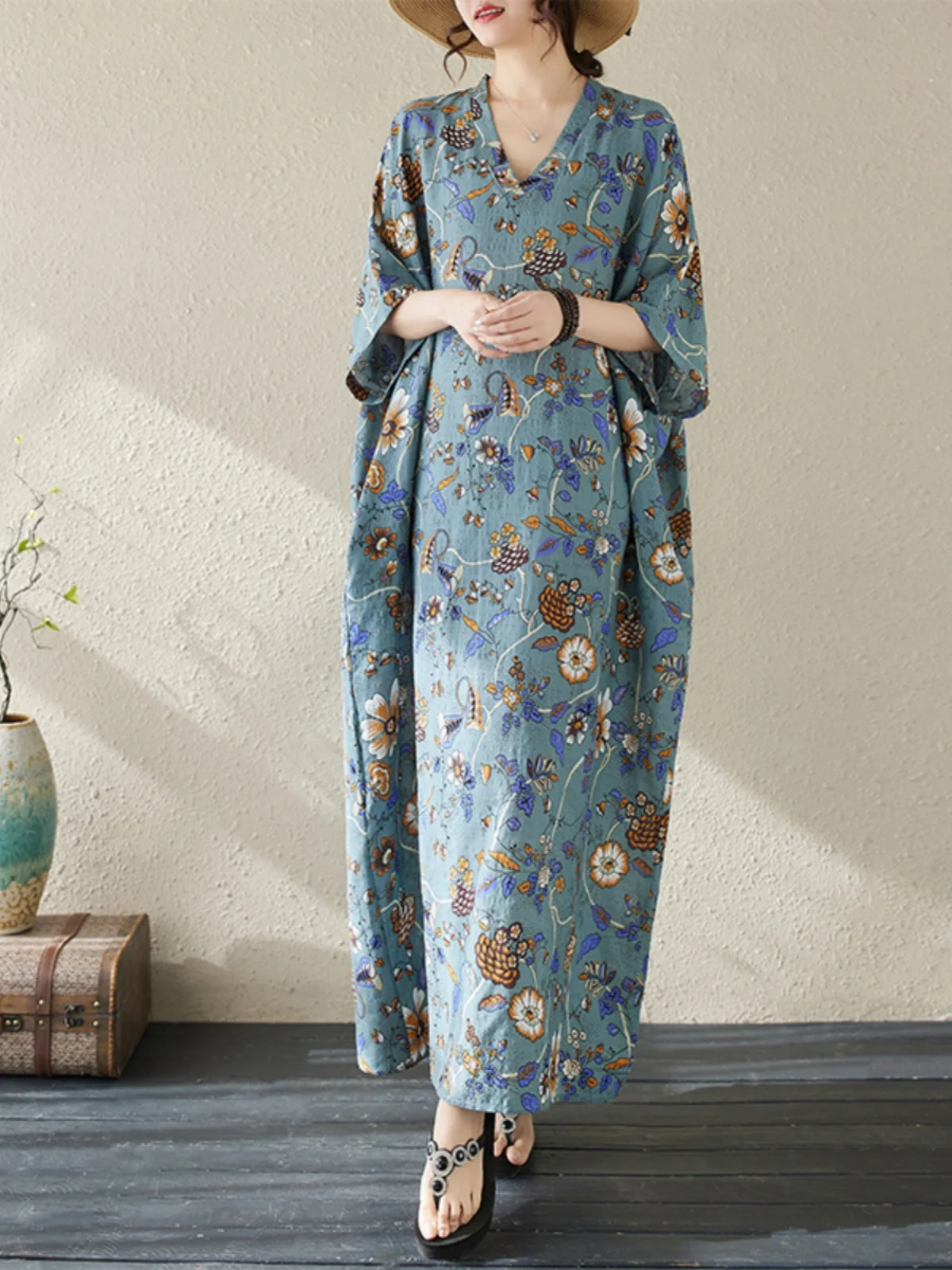 

Летнее модное длинное платье с принтом ort Sve V-Ne для похудения, женская одежда большого размера, хлопковое платье в стиле ретро для поездок на работу