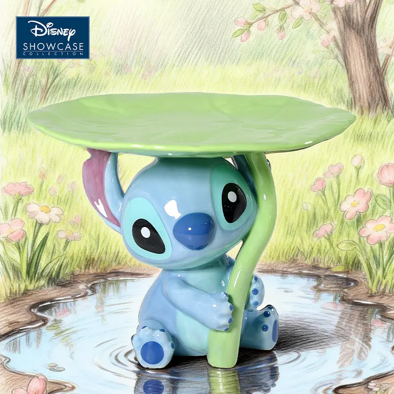 Enesco Disney Showcase Collection Stitch - Figura de cerámica con forma de hoja de loto, bandeja de almacenamiento, adorno decorativo para entrada y sala de estar