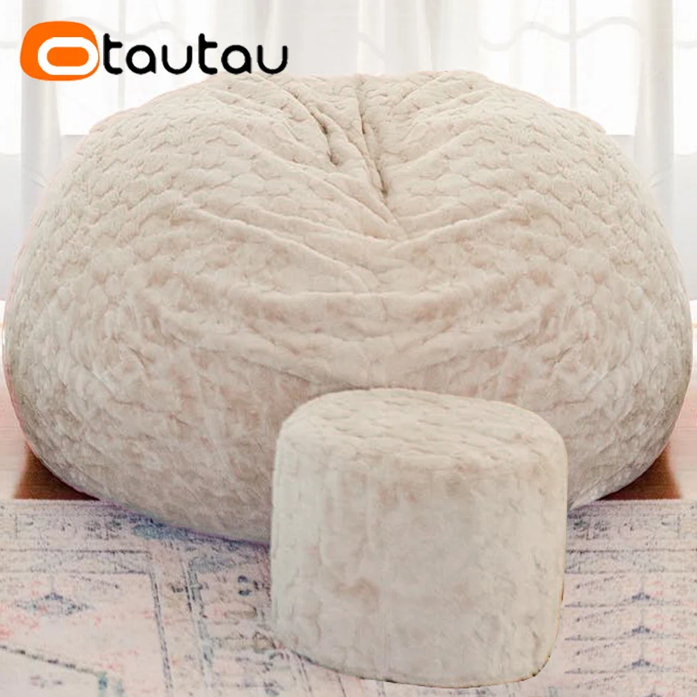 OTAUTAU 5ft Giant Fluffy Soft Bunny Fur Bean Bag Cover Without Filler Beanbag Pouf Lounger Sofa Bed Puff DD014