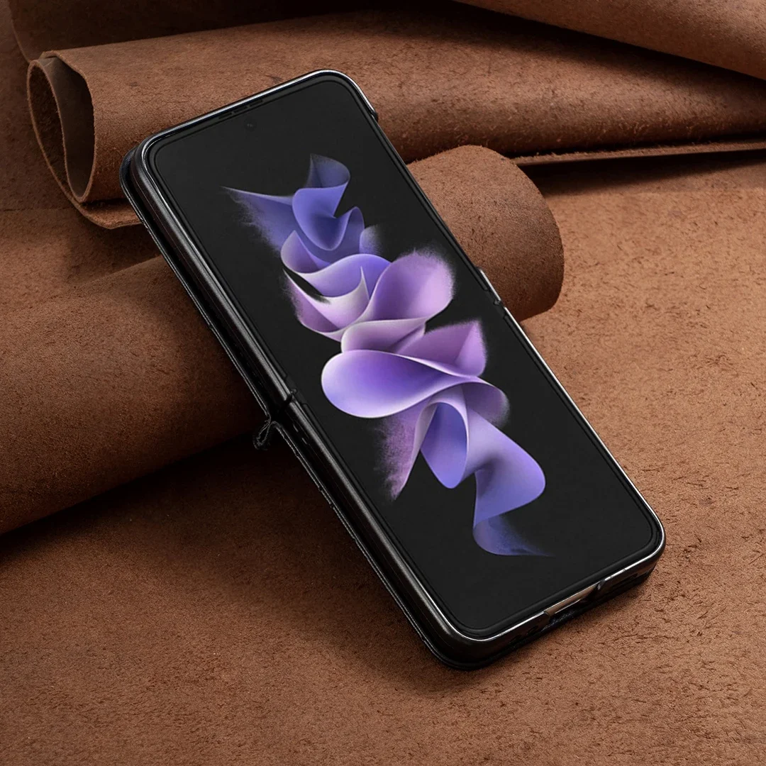 Luxury Leather Case for Samsung Galaxy Z Flip 7 FE 6 5 4 3 5G Flip4 Flip5 Anti-Knock Protective Cover Bag Skin Feeling Fundas