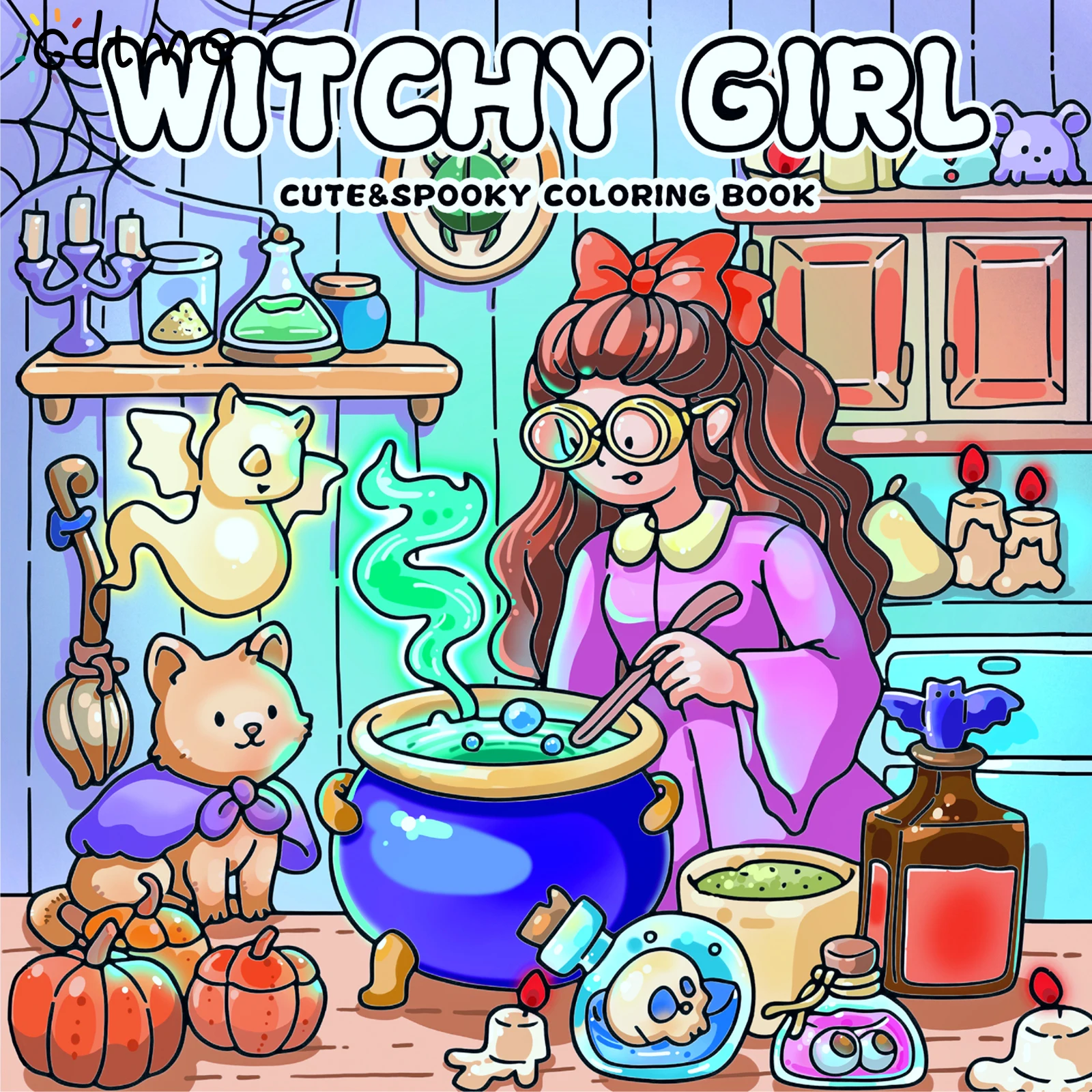 WITCHY GIRL CUTE & SPOOKY Coloring Book for Adult Bold-easy Pattern for Relaxation Kids Educational DIY Painting Drawing Book
