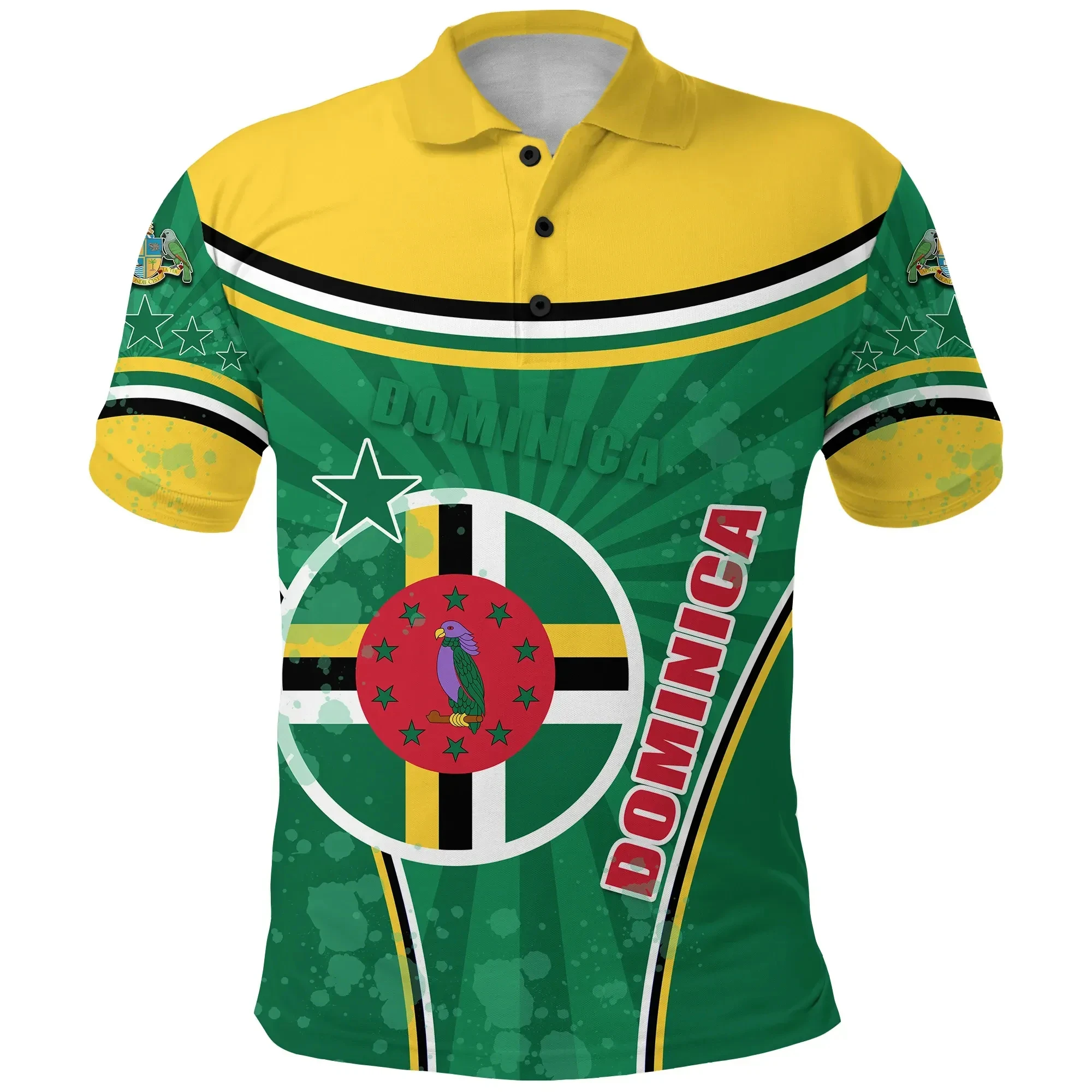 Dominica Map Flag 3D Printing Polo Shirt The Commonwealth Of Dominica Emblem Graphic Polo Shirts Vintage Polo T Shirt For Men