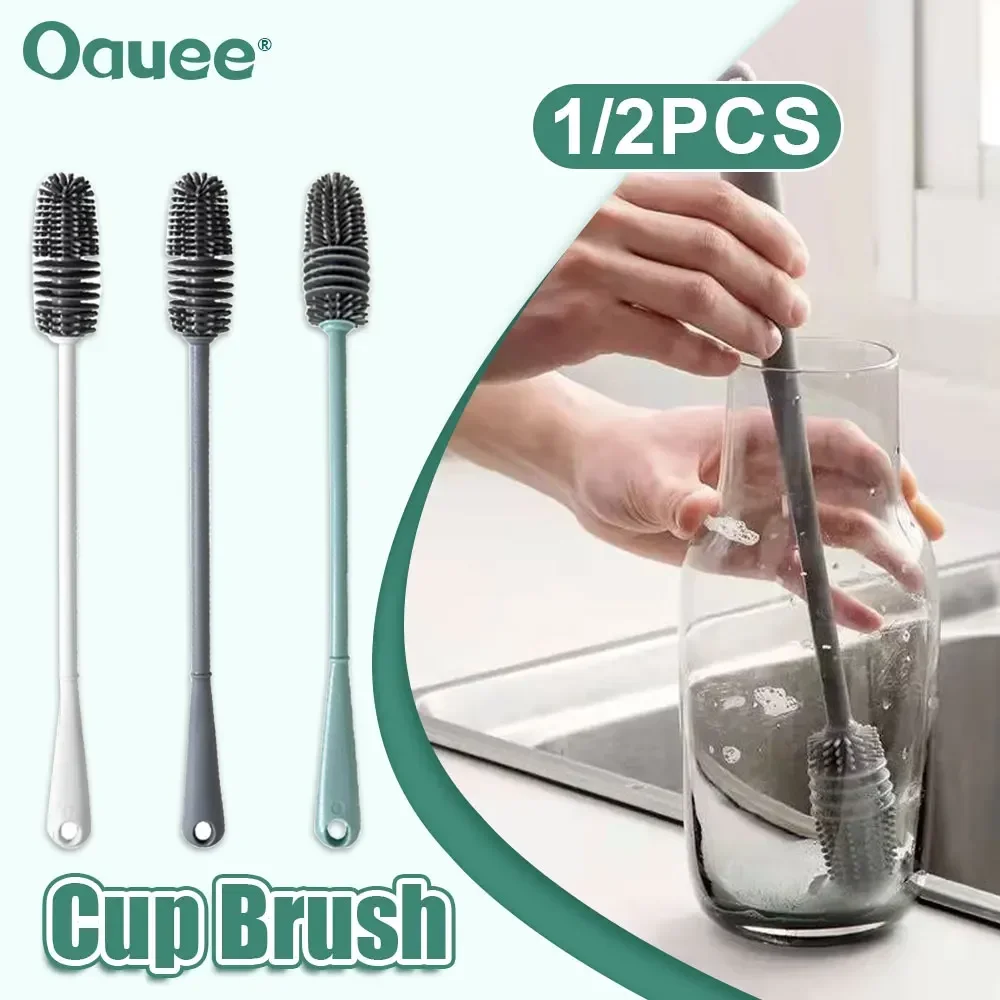 

Силиконовая щетка для чашки, скребок для чашки, очиститель стекла, щетки для чистки бутылки с термосом, длинная кухонная ручка, инструмент для чистки бутылки с кормлением