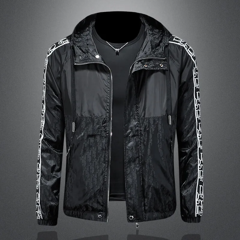 

Men's Printed Color Blo Jaet Thin Outerwear Spring New Sle Casual Faion Polyester Fabric Long Sve Hooded Coat