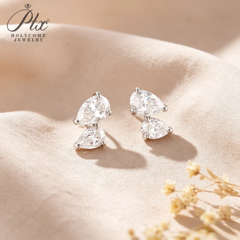 Moissanite Earrings Pear Cut Total 3ct D Color VVS1 925 Sterling Silver GRA Certified Hypoallergenic Non‑Fading Office Wear